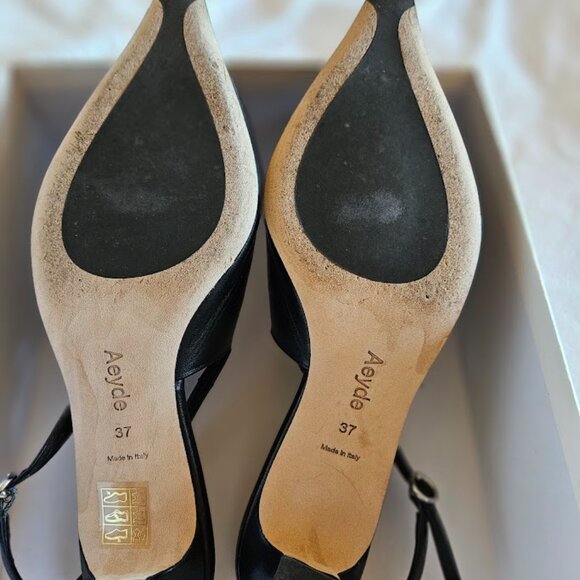 Aeyde Catrina Black pointed toe kitten heel slingbacks Size 37 EU - Picture 6 of 9